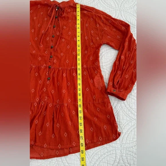 PILCRO Anthropologie Embroidered Tunic Top Rust Orange - Picture 6 of 9